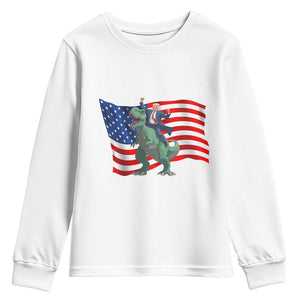 Funny Trump Riding Dinosaur Youth Sweatshirt America Flag Patriotic TS12 White Print Your Wear