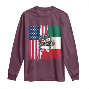 Mexican American Pride Long Sleeve Shirt Bicultural Heritage Girl Vintage Flag TS12 Maroon Print Your Wear