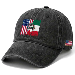Mexican American Pride Washed Cotton Baseball Cap Bicultural Heritage Girl Vintage Flag TS12 Print Your Wear