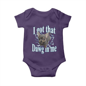I Got That Dawg In Me Dog Meme Baby Onesie Ironic Chihuahua Face TS12 Purple Print Your Wear