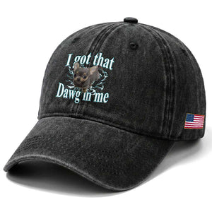 I Got That Dawg In Me Dog Meme Washed Cotton Baseball Cap Ironic Chihuahua Face TS12 Print Your Wear