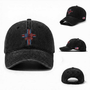 Dot Day Christian Washed Cotton Baseball Cap Patriotic Polka Dot Cross