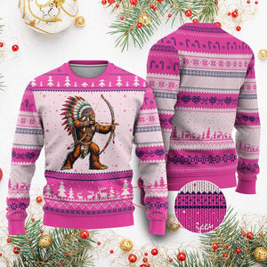 Native American Bigfoot Chief Ugly Christmas Sweater Forest Warrior Pride Graphic