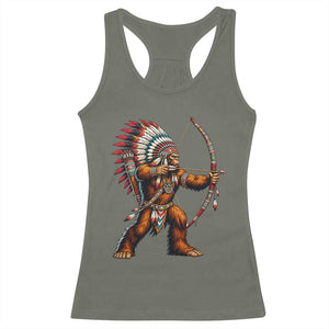 Native American Bigfoot Chief Racerback Tank Top Forest Warrior Pride Graphic