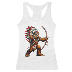 Native American Bigfoot Chief Racerback Tank Top Forest Warrior Pride Graphic