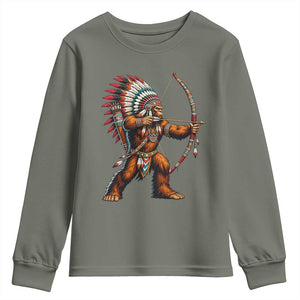 Native American Bigfoot Chief Youth Sweatshirt Forest Warrior Pride Graphic