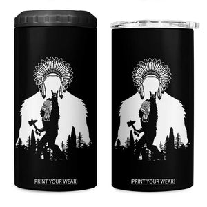 Bigfoot Native American Chief 4 in 1 Can Cooler Tumbler Hunting Spear Warrior Graphic