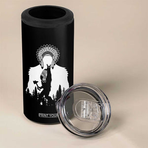 Bigfoot Native American Chief 4 in 1 Can Cooler Tumbler Hunting Spear Warrior Graphic