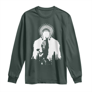 Bigfoot Native American Chief Long Sleeve Shirt Hunting Spear Warrior Graphic