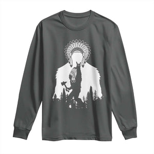 Bigfoot Native American Chief Long Sleeve Shirt Hunting Spear Warrior Graphic