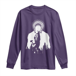 Bigfoot Native American Chief Long Sleeve Shirt Hunting Spear Warrior Graphic