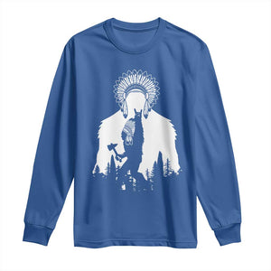 Bigfoot Native American Chief Long Sleeve Shirt Hunting Spear Warrior Graphic