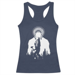 Bigfoot Native American Chief Racerback Tank Top Hunting Spear Warrior Graphic