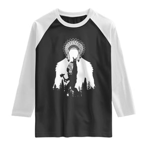 Bigfoot Native American Chief Raglan Shirt Hunting Spear Warrior Graphic