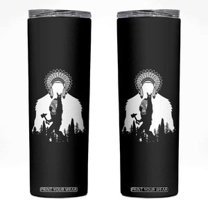 Bigfoot Native American Chief Skinny Tumbler Hunting Spear Warrior Graphic