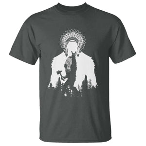 Bigfoot Native American Chief T Shirt Hunting Spear Warrior Graphic