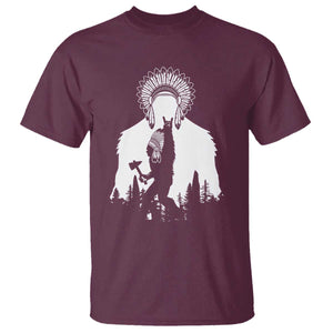Bigfoot Native American Chief T Shirt Hunting Spear Warrior Graphic