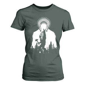 Bigfoot Native American Chief T Shirt For Women Hunting Spear Warrior Graphic