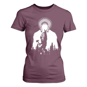 Bigfoot Native American Chief T Shirt For Women Hunting Spear Warrior Graphic