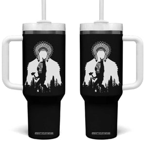 Bigfoot Native American Chief Tumbler With Handle Hunting Spear Warrior Graphic