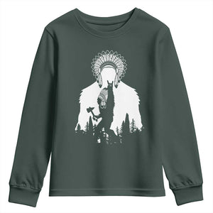 Bigfoot Native American Chief Youth Sweatshirt Hunting Spear Warrior Graphic