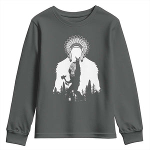 Bigfoot Native American Chief Youth Sweatshirt Hunting Spear Warrior Graphic