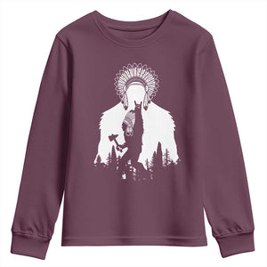 Bigfoot Native American Chief Youth Sweatshirt Hunting Spear Warrior Graphic