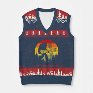Vintage Pacific Northwest Bigfoot With Totem Pole V-Neck Knit Sweater Vest