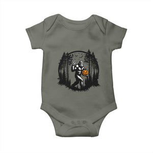 Funny Halloween Bigfoot With Jack O Lantern Baby Onesie TS12 Military Green Print Your Wear