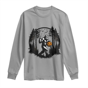 Funny Halloween Bigfoot With Jack O Lantern Long Sleeve Shirt TS12 Sport Gray Print Your Wear