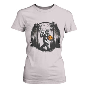 Funny Halloween Bigfoot With Jack O Lantern T Shirt For Women TS12 Ice Gray Print Your Wear