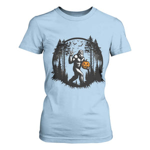 Funny Halloween Bigfoot With Jack O Lantern T Shirt For Women TS12 Light Blue Print Your Wear