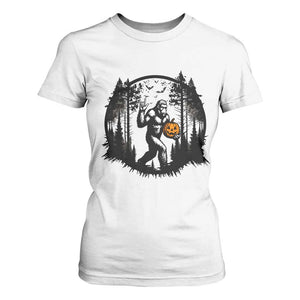 Funny Halloween Bigfoot With Jack O Lantern T Shirt For Women TS12 White Print Your Wear