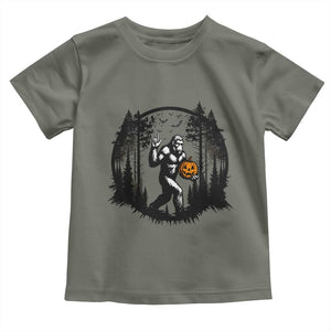 Funny Halloween Bigfoot With Jack O Lantern Toddler T Shirt TS12 Military Green Print Your Wear