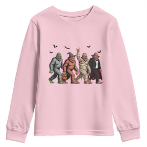Funny Halloween Youth Sweatshirt Bigfoot Monster Cosplay Characters TS12 Light Pink Print Your Wear