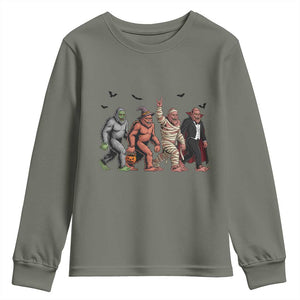 Funny Halloween Youth Sweatshirt Bigfoot Monster Cosplay Characters TS12 Military Green Print Your Wear