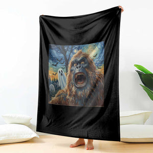 Funny Halloween Throw Blanket Bigfoot Selfie With Ghost Starry Night Art TS12 Print Your Wear