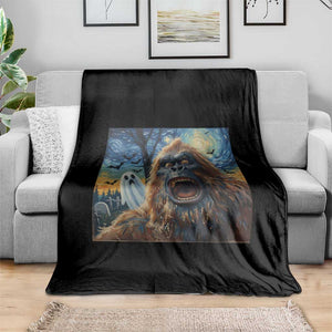 Funny Halloween Throw Blanket Bigfoot Selfie With Ghost Starry Night Art TS12 Print Your Wear