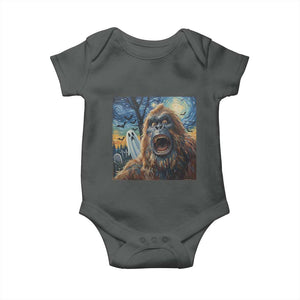 Funny Halloween Baby Onesie Bigfoot Selfie With Ghost Starry Night Art TS12 Dark Heather Print Your Wear