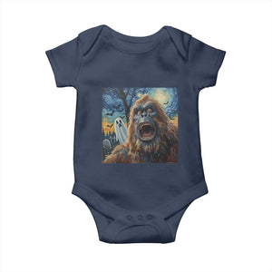 Funny Halloween Baby Onesie Bigfoot Selfie With Ghost Starry Night Art TS12 Navy Print Your Wear