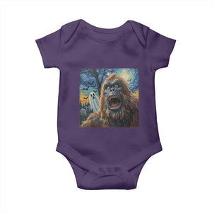 Funny Halloween Baby Onesie Bigfoot Selfie With Ghost Starry Night Art TS12 Purple Print Your Wear
