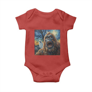 Funny Halloween Baby Onesie Bigfoot Selfie With Ghost Starry Night Art TS12 Red Print Your Wear