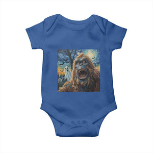 Funny Halloween Baby Onesie Bigfoot Selfie With Ghost Starry Night Art TS12 Royal Blue Print Your Wear