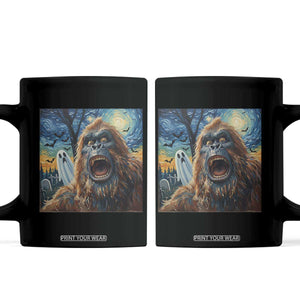Funny Halloween Coffee Mug Bigfoot Selfie With Ghost Starry Night Art TS12 Black Print Your Wear