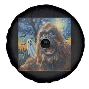 Funny Halloween Spare Tire Cover Bigfoot Selfie With Ghost Starry Night Art TS12 Print Your Wear
