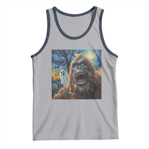 Funny Halloween Tank Top Bigfoot Selfie With Ghost Starry Night Art TS12 Athletic Heather Navy Print Your Wear
