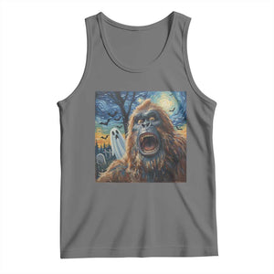 Funny Halloween Tank Top Bigfoot Selfie With Ghost Starry Night Art TS12 Black Heather Print Your Wear