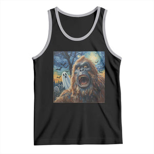 Funny Halloween Tank Top Bigfoot Selfie With Ghost Starry Night Art TS12 Black Athletic Heather Print Your Wear