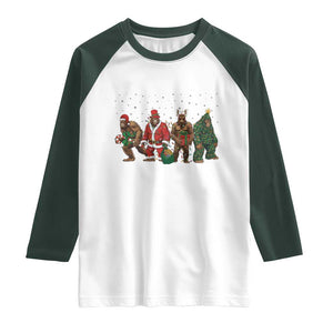 Bigfoot Christmas Cosplay Raglan Shirt Funny Holiday Gift TS12 White Dark Forest Green Print Your Wear