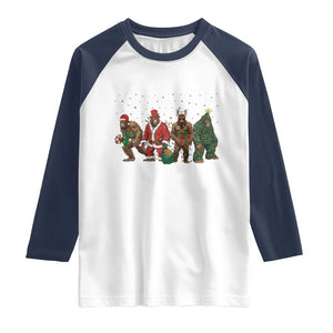 Bigfoot Christmas Cosplay Raglan Shirt Funny Holiday Gift TS12 White Navy Print Your Wear